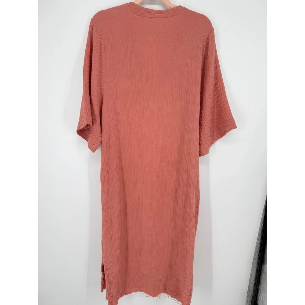 Barefoot Dreams Malibu Maxi Dress Women XS Coral Cotton Gauze V-Neck Beach Cover - Picture 8 of 8